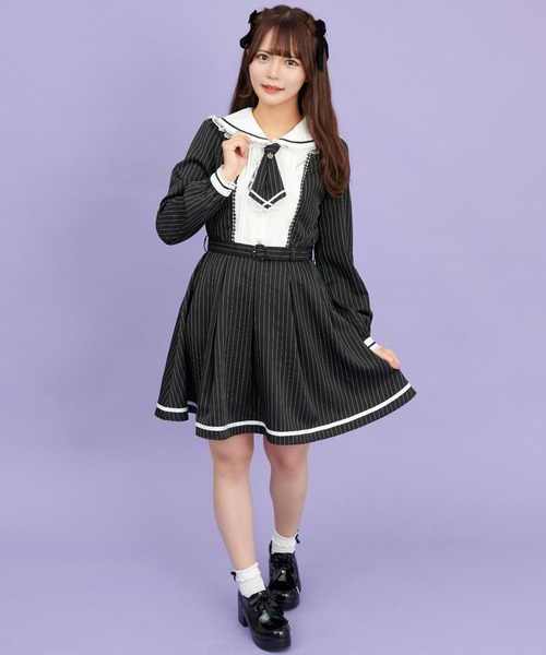 Secret Honey(シークレットハニー)の「ネクタイ付ストライプワンピース(ワンピース・レディース・ブラック/グレー/ピンク/ダークブラック・MEDIUM)」の6枚目の写真