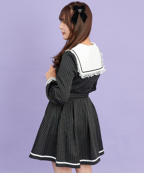 Secret Honey(シークレットハニー)の「ネクタイ付ストライプワンピース(ワンピース・レディース・ブラック/グレー/ピンク/ダークブラック・MEDIUM)」の7枚目の写真