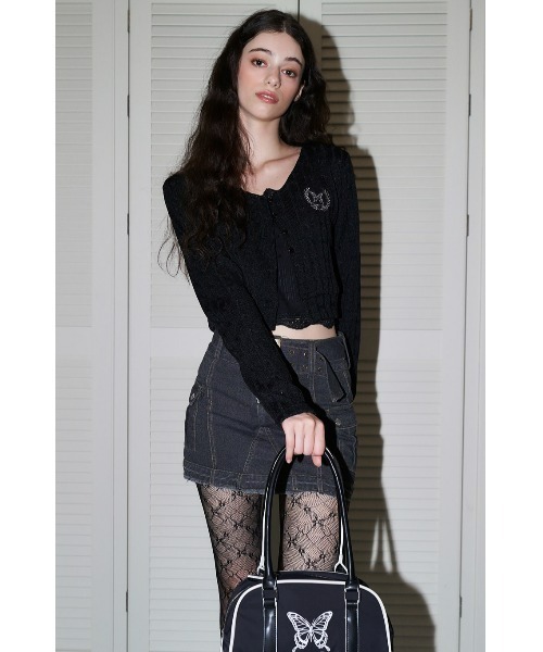 FANCY CLUB(ファンシークラブ)の「A'GEM/9 × .kom『 FANCY CLUB/ファンシークラブ』BAY LEAF BUTTON CARDIGAN/ベイリーフボタンカーディガン(カーディガン/ボレロ・レディース・ブラック/ライトグリーン・FREE)」の11枚目の写真