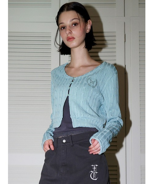 FANCY CLUB(ファンシークラブ)の「A'GEM/9 × .kom『 FANCY CLUB/ファンシークラブ』BAY LEAF BUTTON CARDIGAN/ベイリーフボタンカーディガン(カーディガン/ボレロ・レディース・ブラック/ライトグリーン・FREE)」の16枚目の写真
