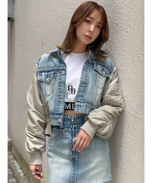 GYDA(ジェイダ)の「【セットアップ着用可】PADDING MA-1デザインGジャン(デニムジャケット・レディース・ブルー/ライトブルー・FREE)」の8枚目の写真