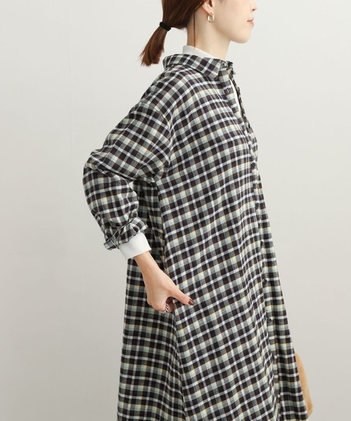 URBAN RESEARCH DOORS（アーバンリサーチドアーズ）の「ネルカラーチェックシャツワンピース（ワンピース・レディース・オレンジ系その他/ブラウン系その他/グリーン系その他・MEDIUM）」の5枚目の写真