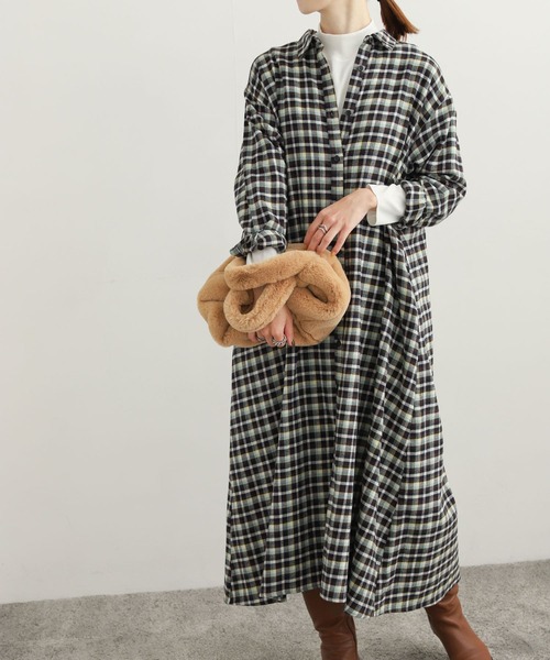 URBAN RESEARCH DOORS（アーバンリサーチドアーズ）の「ネルカラーチェックシャツワンピース（ワンピース・レディース・オレンジ系その他/ブラウン系その他/グリーン系その他・MEDIUM）」の7枚目の写真