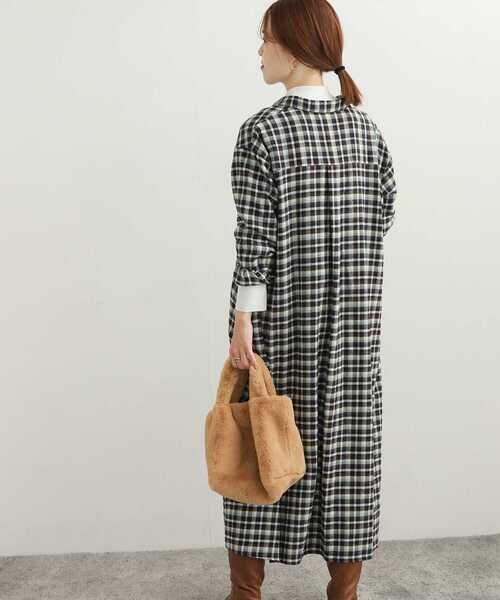 URBAN RESEARCH DOORS（アーバンリサーチドアーズ）の「ネルカラーチェックシャツワンピース（ワンピース・レディース・オレンジ系その他/ブラウン系その他/グリーン系その他・MEDIUM）」の9枚目の写真