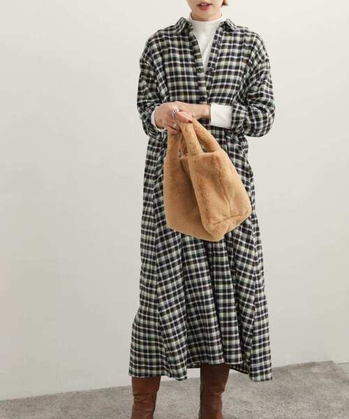 URBAN RESEARCH DOORS（アーバンリサーチドアーズ）の「ネルカラーチェックシャツワンピース（ワンピース・レディース・オレンジ系その他/ブラウン系その他/グリーン系その他・MEDIUM）」の14枚目の写真