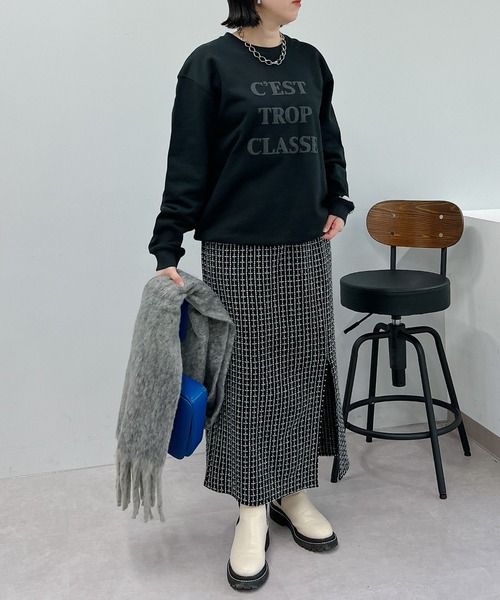 un dix cors（アンディコール）の「1枚でコーデ映えする　ファンシーツイードスリットナロースカート（スカート・レディース・ブラック/グレー・FREE）」の14枚目の写真