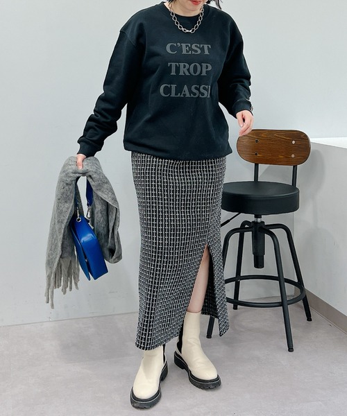 un dix cors（アンディコール）の「1枚でコーデ映えする　ファンシーツイードスリットナロースカート（スカート・レディース・ブラック/グレー・FREE）」の10枚目の写真