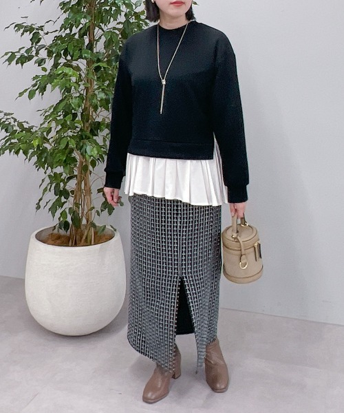 un dix cors（アンディコール）の「1枚でコーデ映えする　ファンシーツイードスリットナロースカート（スカート・レディース・ブラック/グレー・FREE）」の21枚目の写真