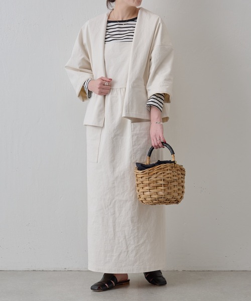 ビアズリー beardsleyノーカラー ツイードジャケット ホワイト・ブラック BEARDSLEY（ビアズリー）の「《LIVETART》ノーカラージャケット