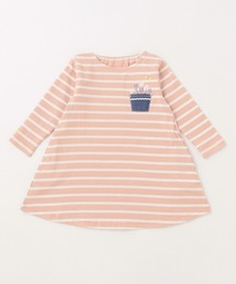 kladskap | お花刺しゅうボーダー長袖ワンピース(ワンピース)