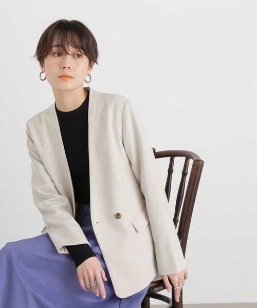 N.（N. Natural Beauty Basic）（エヌエヌナチュラルビューティーベーシック）の「【S Size Line】◆ダブルクロスカラーレスジャケット（ノーカラージャケット・レディース・ナチュラル/ネイビー・SMALL/MEDIUM）」の21枚目の写真