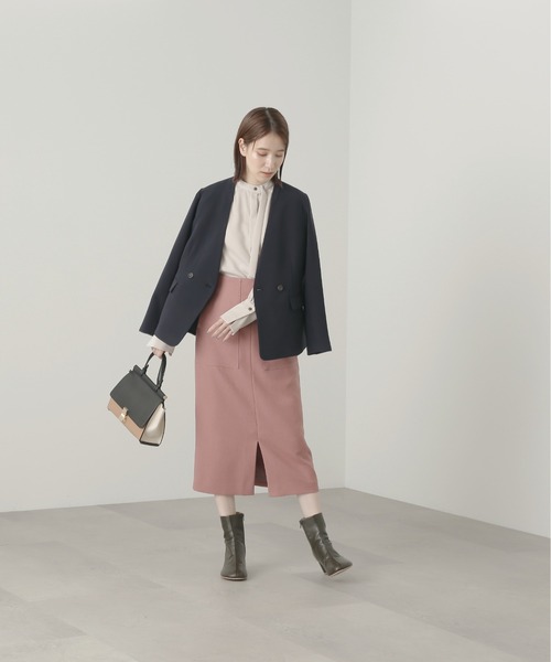 N.（N. Natural Beauty Basic）（エヌエヌナチュラルビューティーベーシック）の「【S Size Line】◆ダブルクロスカラーレスジャケット（ノーカラージャケット・レディース・ナチュラル/ネイビー・SMALL/MEDIUM）」の6枚目の写真