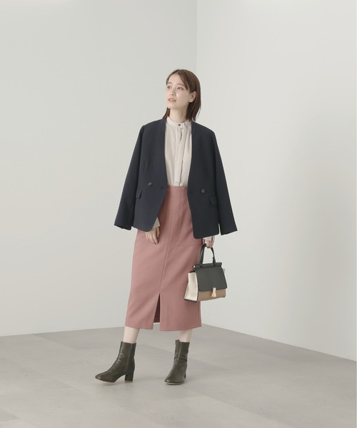 N.（N. Natural Beauty Basic）（エヌエヌナチュラルビューティーベーシック）の「【S Size Line】◆ダブルクロスカラーレスジャケット（ノーカラージャケット・レディース・ナチュラル/ネイビー・SMALL/MEDIUM）」の8枚目の写真