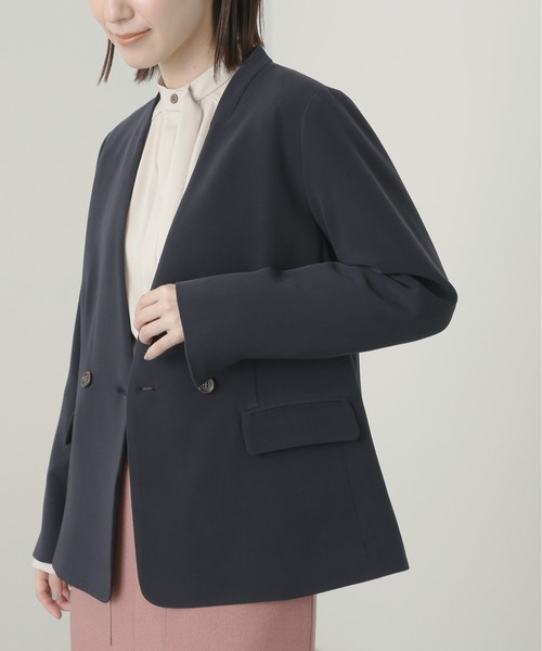 N.（N. Natural Beauty Basic）（エヌエヌナチュラルビューティーベーシック）の「【S Size Line】◆ダブルクロスカラーレスジャケット（ノーカラージャケット・レディース・ナチュラル/ネイビー・SMALL/MEDIUM）」の13枚目の写真