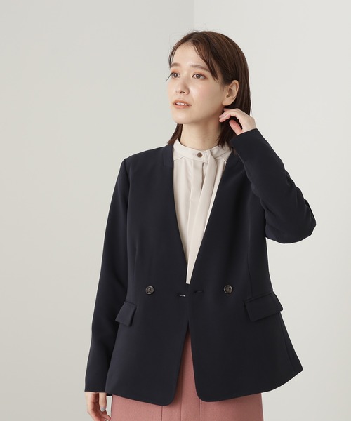 N.（N. Natural Beauty Basic）（エヌエヌナチュラルビューティーベーシック）の「【S Size Line】◆ダブルクロスカラーレスジャケット（ノーカラージャケット・レディース・ナチュラル/ネイビー・SMALL/MEDIUM）」の10枚目の写真