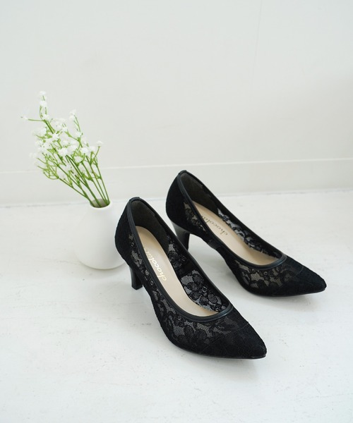 chocolates（チョコラテス）の「ポインテッド レース パンプス【日本製】（パンプス・レディース・ブラック/グレイッシュベージュ/ブルー・22cm/22.5cm/23cm/23.5cm/24cm/24.5cm/25cm）」の14枚目の写真