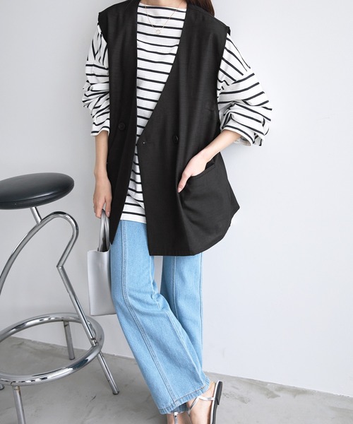 Chaco closet(チャコ クローゼット)の「【セットアップ】リネンライクノーカラーダブルボタンジレ&タイトスカートセット(セットアップ・レディース・チャコールグレー/ブラウン/ブラック/ベージュ・FREE)」の16枚目の写真