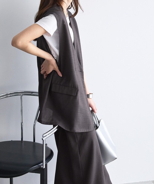 Chaco closet(チャコ クローゼット)の「【セットアップ】リネンライクノーカラーダブルボタンジレ&タイトスカートセット(セットアップ・レディース・チャコールグレー/ブラウン/ブラック/ベージュ・FREE)」の18枚目の写真