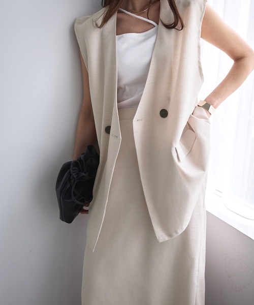 Chaco closet(チャコ クローゼット)の「【セットアップ】リネンライクノーカラーダブルボタンジレ&タイトスカートセット(セットアップ・レディース・チャコールグレー/ブラウン/ブラック/ベージュ・FREE)」の21枚目の写真