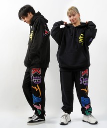 スウェットパンツ セットアップ ブラック ロゴ入り Lサイズ 1111clothing（ワンフォークロージング）の「ロゴ刺繍 ルーズ