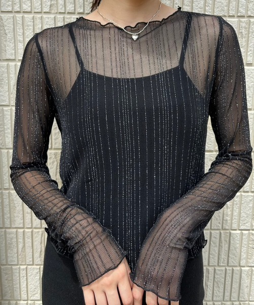 H.TOKYO(エイチトウキョウ)の「メロウフリルシアーインナートップス(Tシャツ/カットソー・レディース・ブラック/ベージュ/ホワイト・FREE)」の2枚目の写真