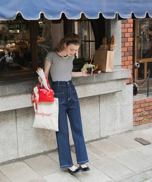 BONLECILL（ボンルシール）の「カップ付き テレコリブ半袖バレエネックTシャツ（Tシャツ/カットソー・レディース・オレンジ/レッド/ライトグリーン/ブラック×ホワイト/ブラック/オフホワイト/ブルー/チャコールグレー/ネイビー系1/ピンク・FREE）」の12枚目の写真