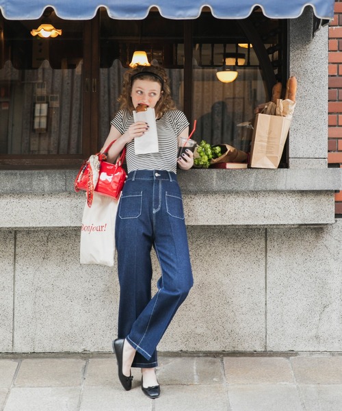 BONLECILL（ボンルシール）の「カップ付き テレコリブ半袖バレエネックTシャツ（Tシャツ/カットソー・レディース・オレンジ/レッド/ライトグリーン/ブラック×ホワイト/ブラック/オフホワイト/ブルー/チャコールグレー/ネイビー系1/ピンク・FREE）」の16枚目の写真