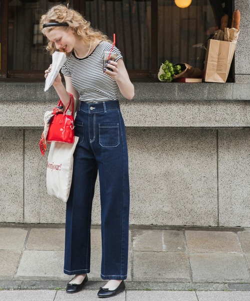 BONLECILL（ボンルシール）の「カップ付き テレコリブ半袖バレエネックTシャツ（Tシャツ/カットソー・レディース・オレンジ/レッド/ライトグリーン/ブラック×ホワイト/ブラック/オフホワイト/ブルー/チャコールグレー/ネイビー系1/ピンク・FREE）」の15枚目の写真