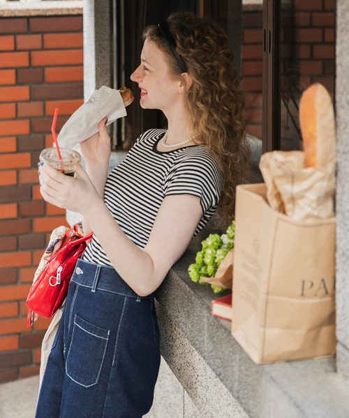 BONLECILL（ボンルシール）の「カップ付き テレコリブ半袖バレエネックTシャツ（Tシャツ/カットソー・レディース・オレンジ/レッド/ライトグリーン/ブラック×ホワイト/ブラック/オフホワイト/ブルー/チャコールグレー/ネイビー系1/ピンク・FREE）」の21枚目の写真