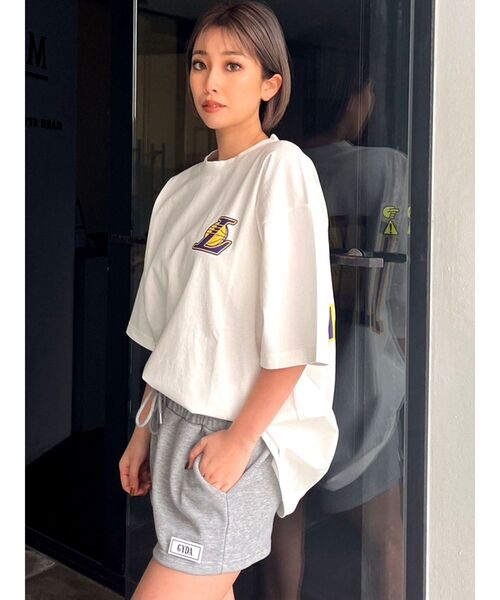 GYDA（ジェイダ）の「GYDAシリコンパッチスウェットショートパンツ（スウェットパンツ・レディース・グレー/オフホワイト・FREE）」の6枚目の写真