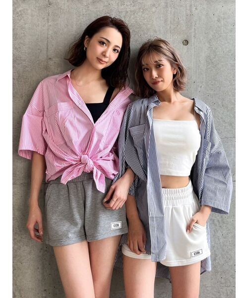 GYDA（ジェイダ）の「GYDAシリコンパッチスウェットショートパンツ（スウェットパンツ・レディース・グレー/オフホワイト・FREE）」の4枚目の写真