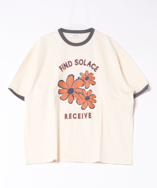 セール】ヴィンテージライクフラワープリントリンガーTシャツ（T
