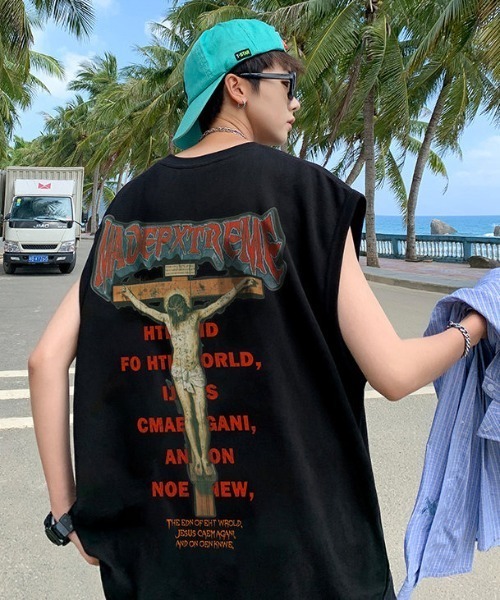 MGV（エムジーヴィー）の「バックプリントノースリーブ（タンクトップ・メンズ・ブルー/ブラック/ホワイト・MEDIUM/LARGE/X-LARGE）」の5枚目の写真