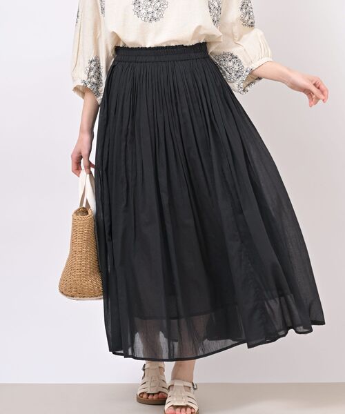 rps（アールピーエス）の「コットンボイルギャザースカート（スカート・レディース・ブラック系その他2/ブラック系その他3/ブルー/グリーン/ライトグリーン/ベージュ系その他/カーキ/ピンク/パープル/チャコールグレー/ネイビー/ブラック/グレー/アイボリー/ブルー系その他2・フリー）」の4枚目の写真