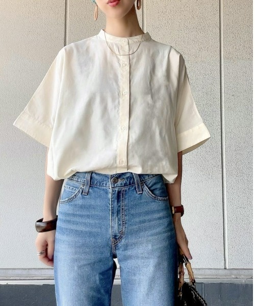 BACK NUMBER(バックナンバー)の「【BACK NUMBER】ドルマン半袖シャツ(シャツ/ブラウス・レディース・ブルー/オフホワイト/ダークグレー・L/M)」の2枚目の写真