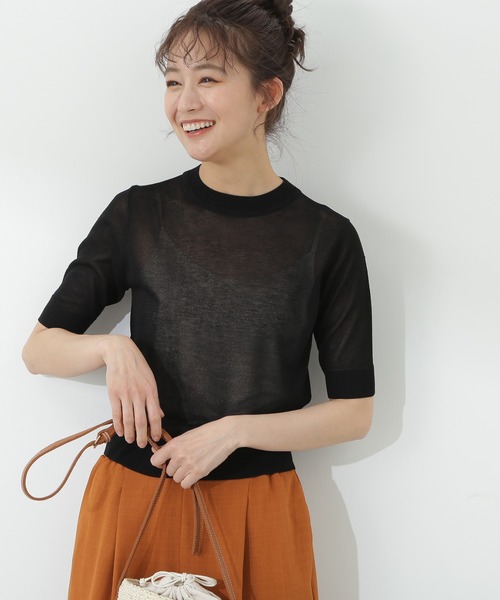 N.（N. Natural Beauty Basic）（エヌエヌナチュラルビューティーベーシック）の「◆シアーシャイン半袖ニット（ニット/セーター・レディース・ブラック/ベージュ/ブルー・MEDIUM）」の2枚目の写真