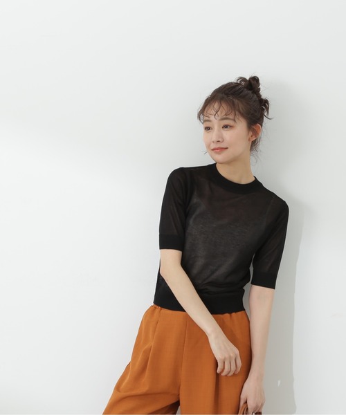 N.（N. Natural Beauty Basic）（エヌエヌナチュラルビューティーベーシック）の「◆シアーシャイン半袖ニット（ニット/セーター・レディース・ブラック/ベージュ/ブルー・MEDIUM）」の8枚目の写真