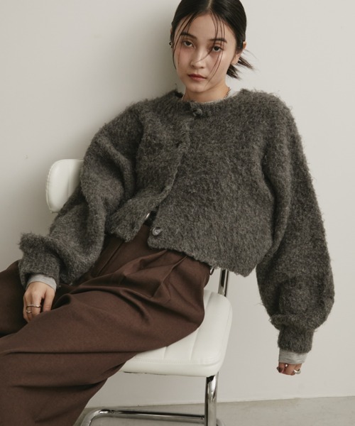 Aunt Marie's(アントマリーズ)の「【前後2WAY】ミックスブークレニットカーディガン(ニット/セーター・レディース・チャコールグレー/ライトグレー/ピンク/ブルー/ライトピンク/ホワイト/イエロー/キャメル/ブラウン/ブラック・FREE)」の22枚目の写真