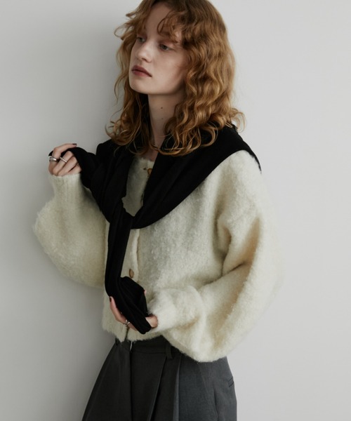 ハウント　ブークレカーディガン 前後2WAY】ミックスブークレニットカーディガン（ニット/セーター