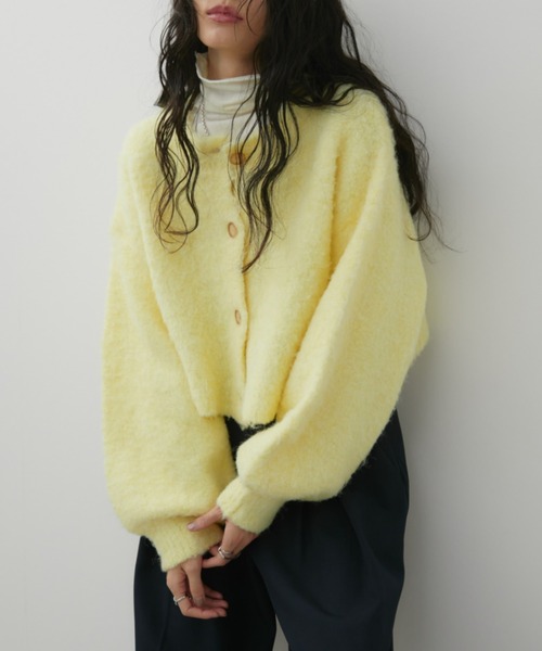 【未使用】【公式売り切れ】ボアニットカーディガン　イエロー セール】シャギーニットカーディガン（カーディガン/ボレロ）｜CLEA