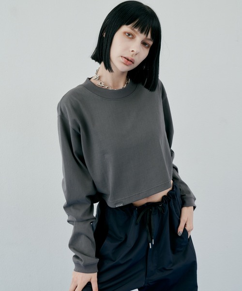 AIVER(アイバー)の「AIVER 16/-ウォッシュ天竺クロップドロンTEE(Tシャツ/カットソー・レディース・チャコールグレー/ホワイト/ライトグレー/ブラック・LARGE/MEDIUM/SMALL)」の3枚目の写真