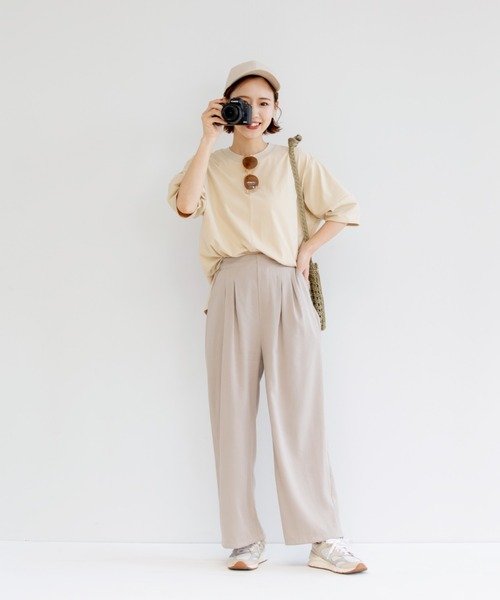 studio CLIP（スタディオクリップ）の「【接触冷感/紫外線防止】ニットリブ付きコクーンスリーブプルオーバー（Tシャツ/カットソー・レディース・オフホワイト/ブラウン/ベージュ/ピンク・FREE）」の13枚目の写真