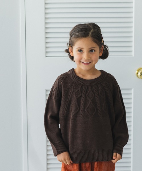 pairmanon（ペアマノン）の「【かぞくおそろい】ニット 求心柄 ケーブル編み プルオーバー（ニット/セーター・キッズ・チャコールグレー/ベージュ/ブラウン/レッド/ブルー/アイボリー・XS/M/S/L）」の3枚目の写真
