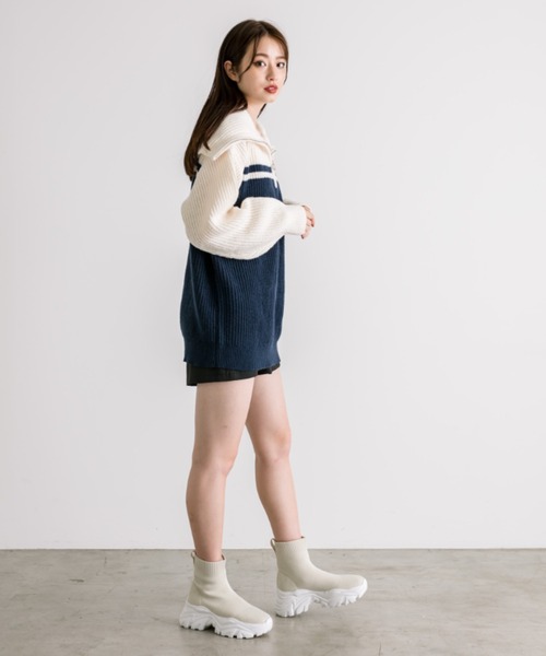 OLIVE des OLIVE（オリーブデオリーブ）の「ハーフジップチュニックニット　1032090190（ニット/セーター・レディース・サックスブルー/ブラック/オフホワイト/ネイビー・FREE）」の8枚目の写真