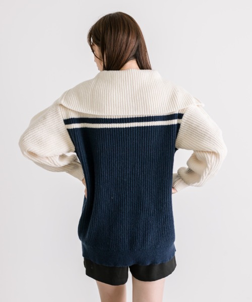 OLIVE des OLIVE（オリーブデオリーブ）の「ハーフジップチュニックニット　1032090190（ニット/セーター・レディース・サックスブルー/ブラック/オフホワイト/ネイビー・FREE）」の12枚目の写真