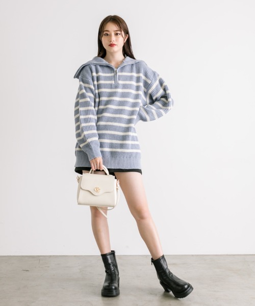 OLIVE des OLIVE（オリーブデオリーブ）の「ハーフジップチュニックニット　1032090190（ニット/セーター・レディース・サックスブルー/ブラック/オフホワイト/ネイビー・FREE）」の13枚目の写真