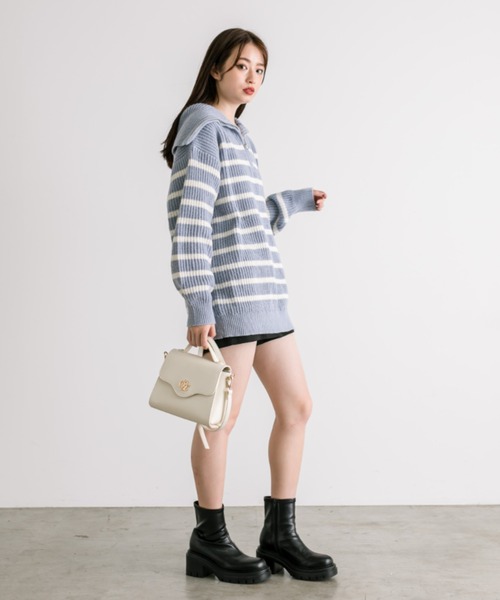 OLIVE des OLIVE（オリーブデオリーブ）の「ハーフジップチュニックニット　1032090190（ニット/セーター・レディース・サックスブルー/ブラック/オフホワイト/ネイビー・FREE）」の14枚目の写真