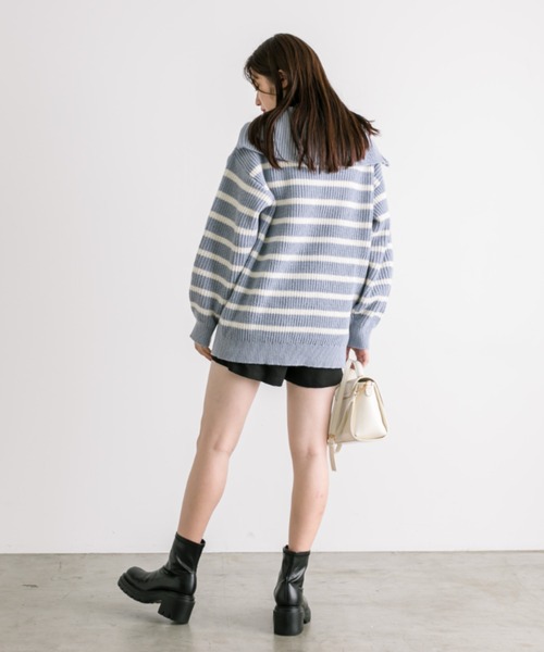 OLIVE des OLIVE（オリーブデオリーブ）の「ハーフジップチュニックニット　1032090190（ニット/セーター・レディース・サックスブルー/ブラック/オフホワイト/ネイビー・FREE）」の15枚目の写真