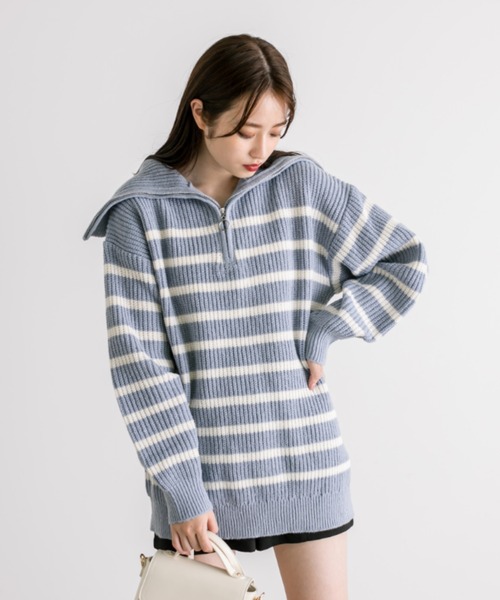 OLIVE des OLIVE（オリーブデオリーブ）の「ハーフジップチュニックニット　1032090190（ニット/セーター・レディース・サックスブルー/ブラック/オフホワイト/ネイビー・FREE）」の16枚目の写真