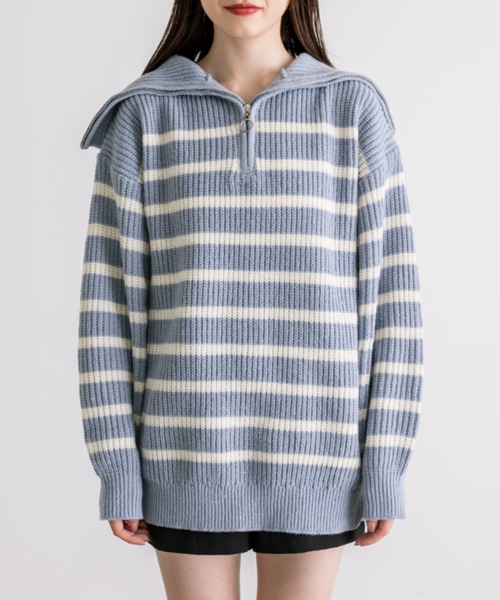 OLIVE des OLIVE（オリーブデオリーブ）の「ハーフジップチュニックニット　1032090190（ニット/セーター・レディース・サックスブルー/ブラック/オフホワイト/ネイビー・FREE）」の19枚目の写真